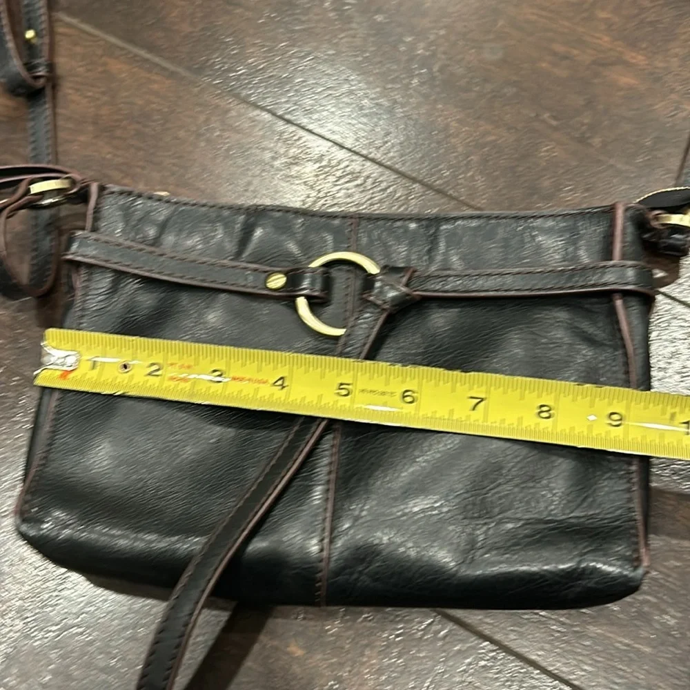 Hobo crossbody bag Black Brown Zipper Brass Ring
